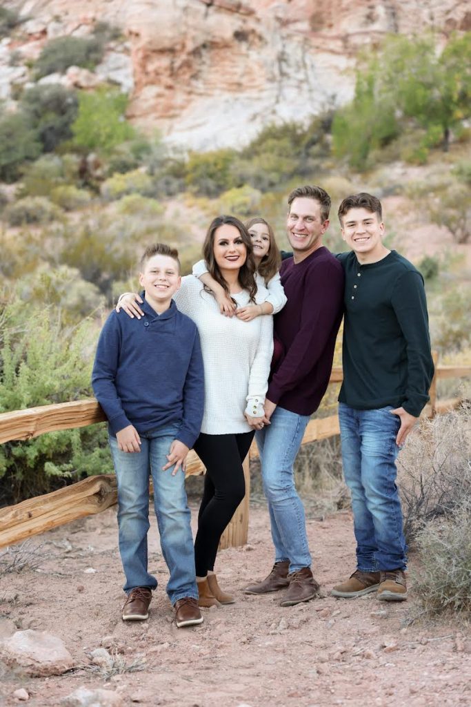 Justin Young, Ashley Young, Ethan Young, Zachary Young, and Adela Young Engagement photos in Calico Basin, NV
